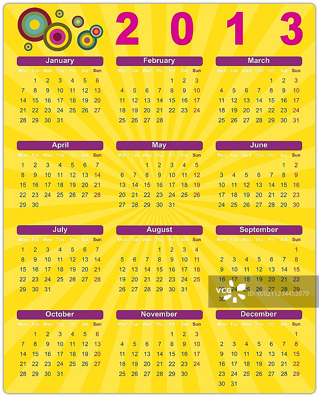 2013年复古风格的彩色日历图片素材