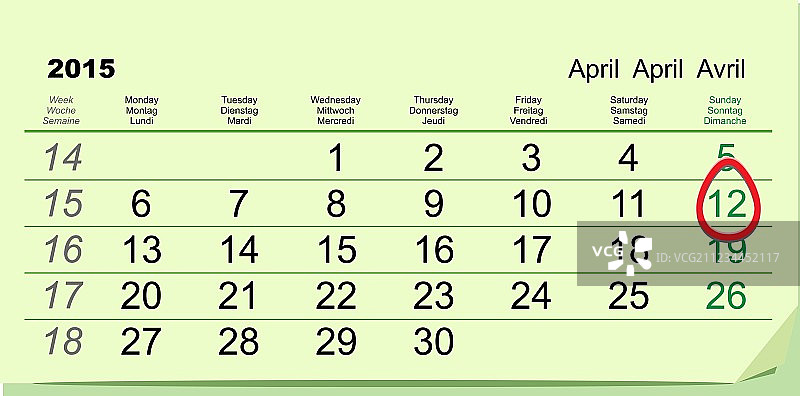 4月12日 - 2015年东正教复活节绿色日历图片素材
