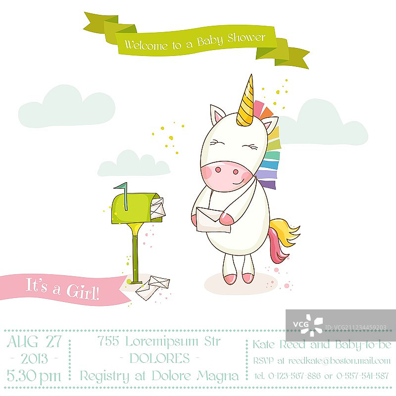 迎接新生贺卡 - 独角兽女宝宝图片素材