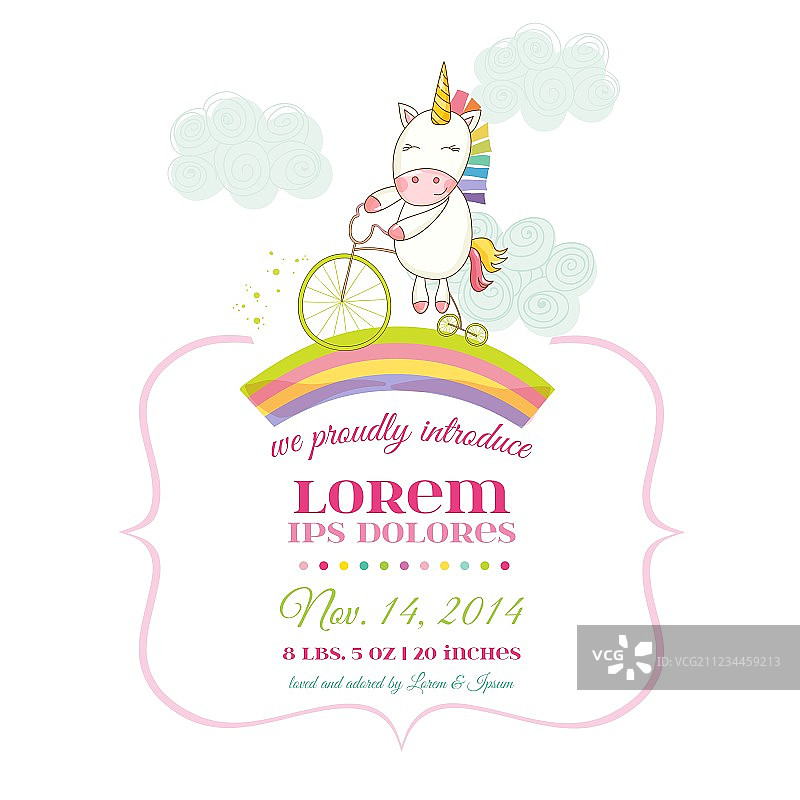 迎接新生贺卡 - 独角兽女宝宝图片素材