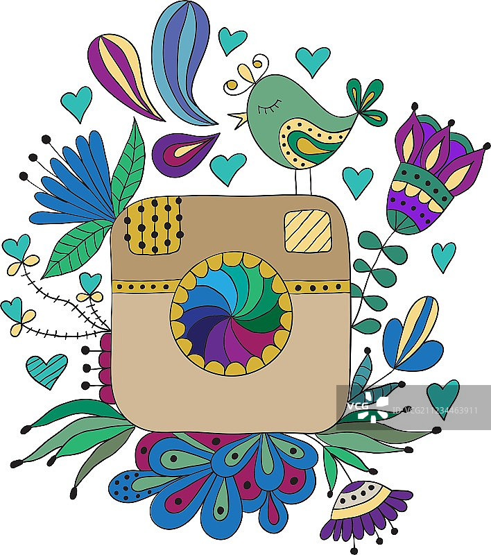 手绘照相机素描图片素材