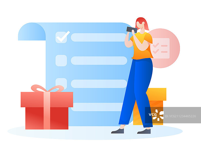 通过手机进行有奖问卷调查获取用户数据，矢量扁平概念插画.ai图片素材