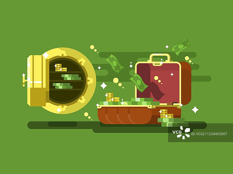 装钱的手提箱和保险箱图片素材