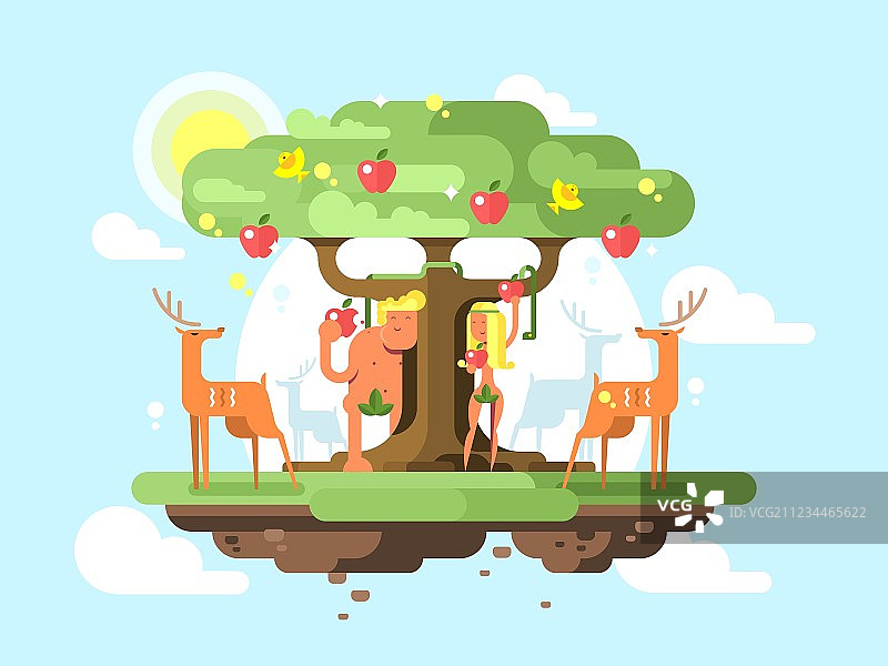 树旁的亚当和夏娃图片素材