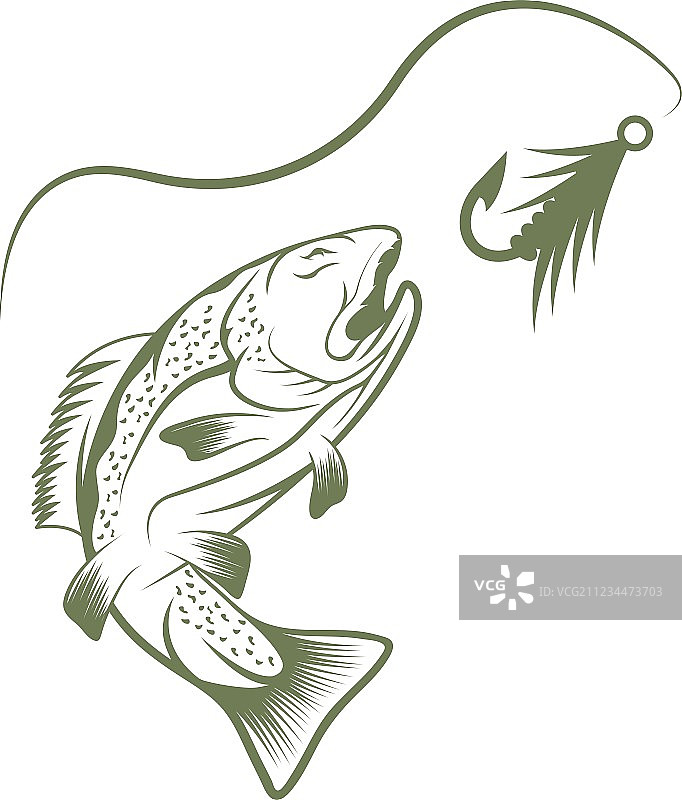 鳟鱼和拟饵钓鱼设计模板图片素材