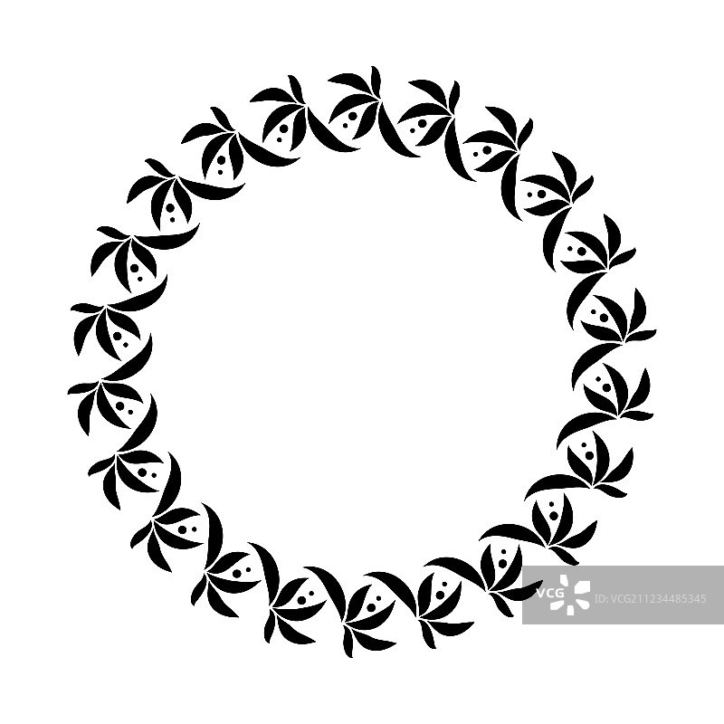 月桂花环圆形纹身黑色风格化图片素材