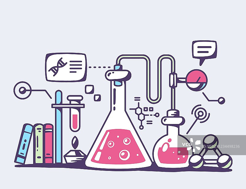 灰色背景上的红色化学实验烧瓶图片素材