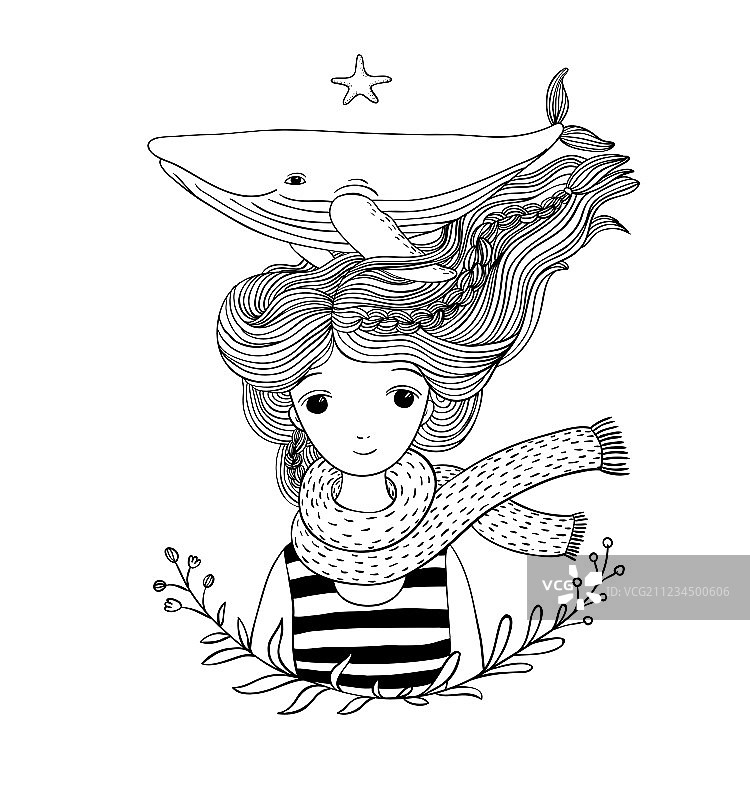 怀抱鲸鱼的年轻水手图片素材