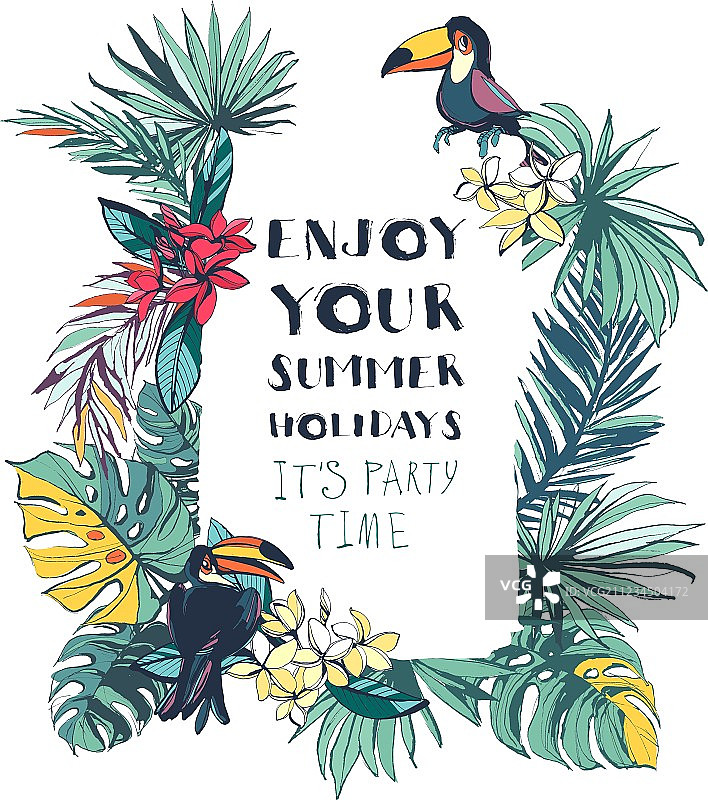 热带花卉夏季海滩派对邀请函图片素材