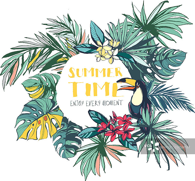 热带花卉夏季海滩派对邀请函图片素材