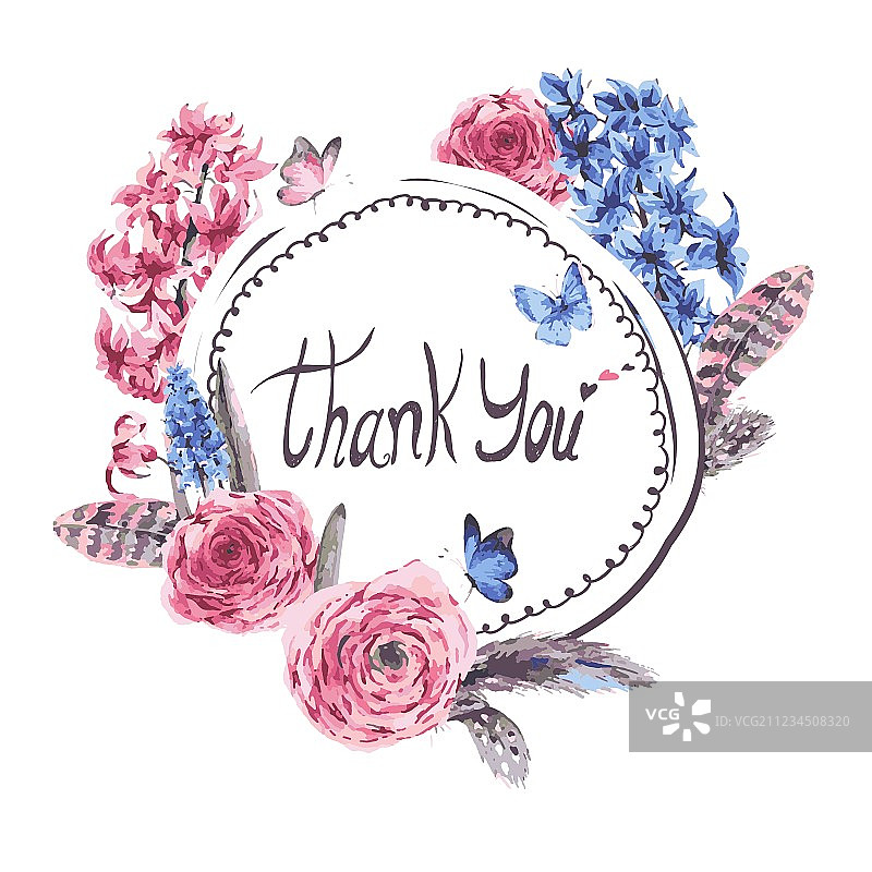 盛开鲜花的复古风春季贺卡图片素材