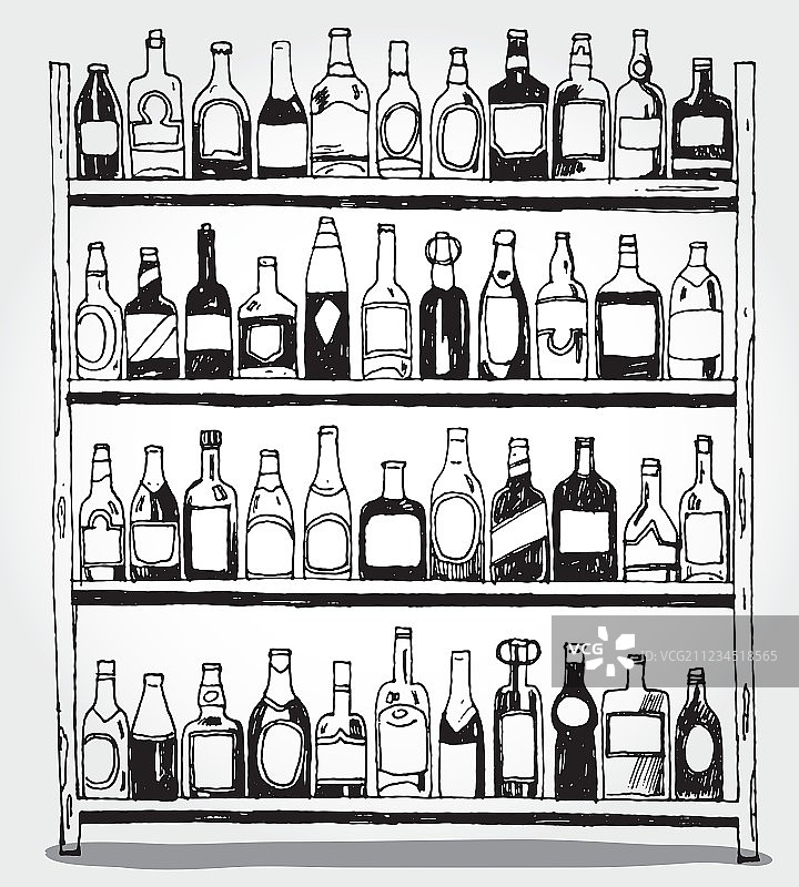 手绘满瓶货架图片素材