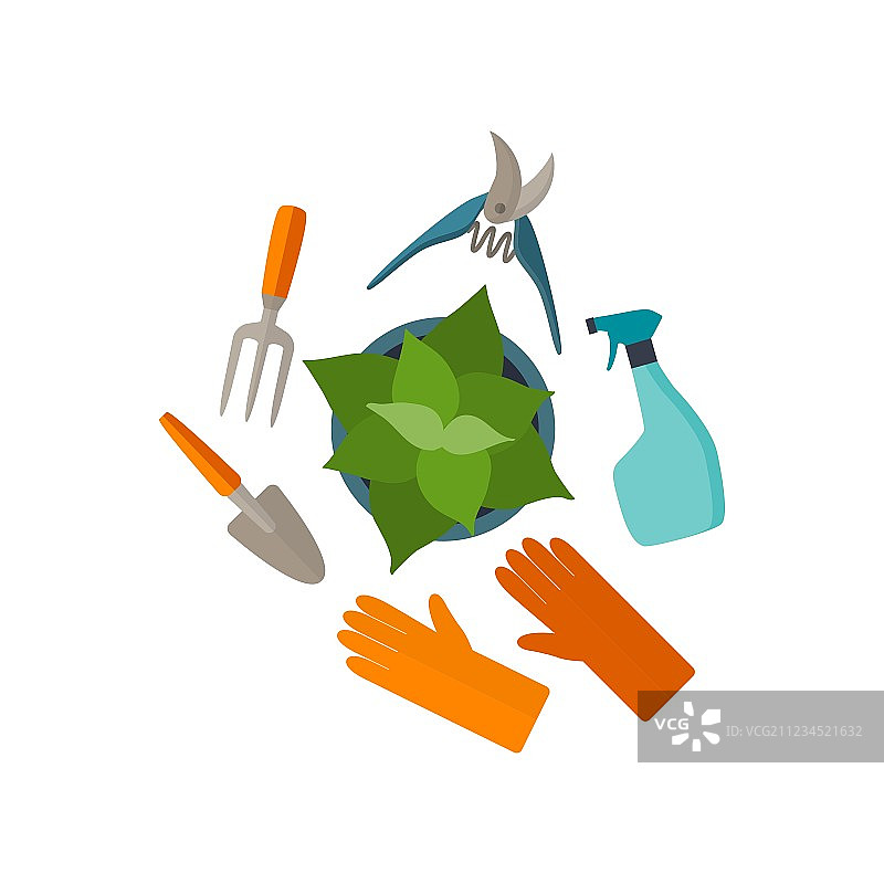 扁平风格园艺和植物护理工具图片素材