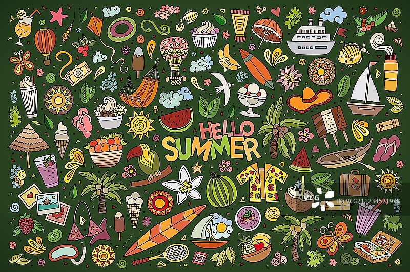 涂鸦卡通夏季物品合集图片素材