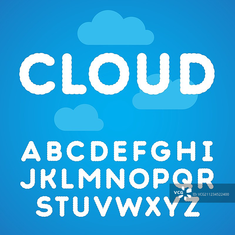 蓝天背景上的云彩字母图片素材