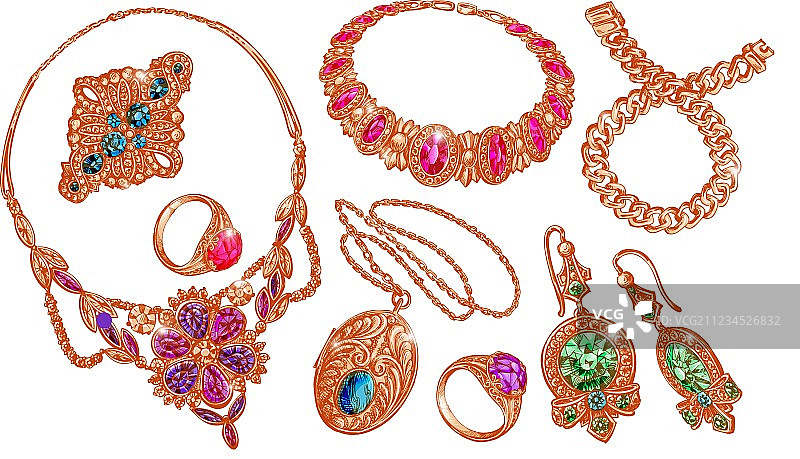 宝石和珠宝：金色结婚戒指项链图片素材