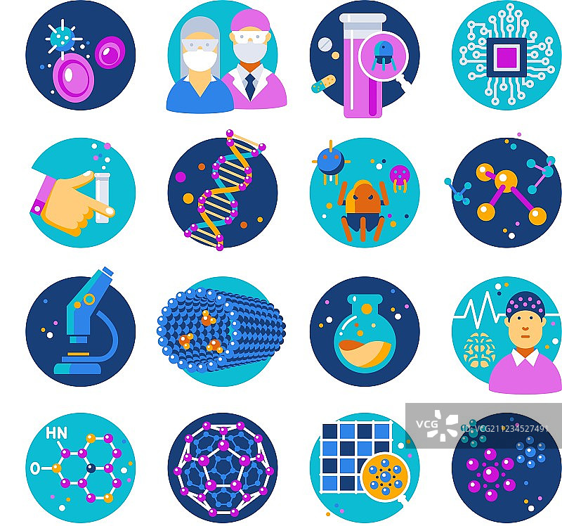 纳米技术扁平图标集图片素材