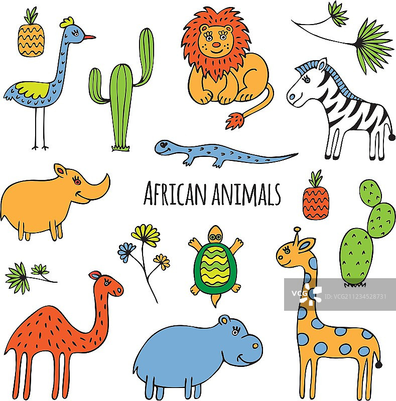 非洲动物手绘图片素材