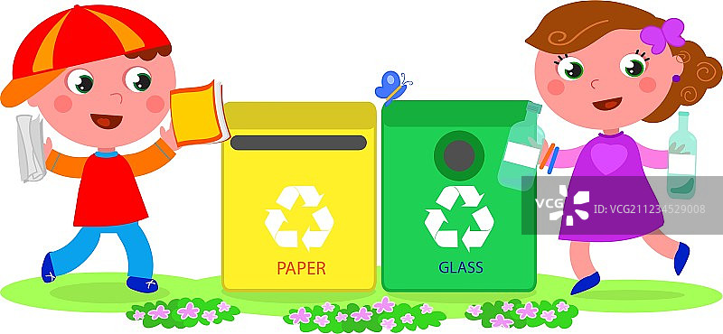 两个正在回收利用的可爱儿童图片素材