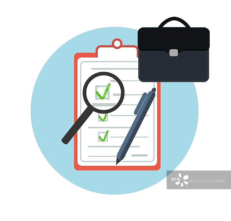 带有笔和放大镜的公文包图标图片素材