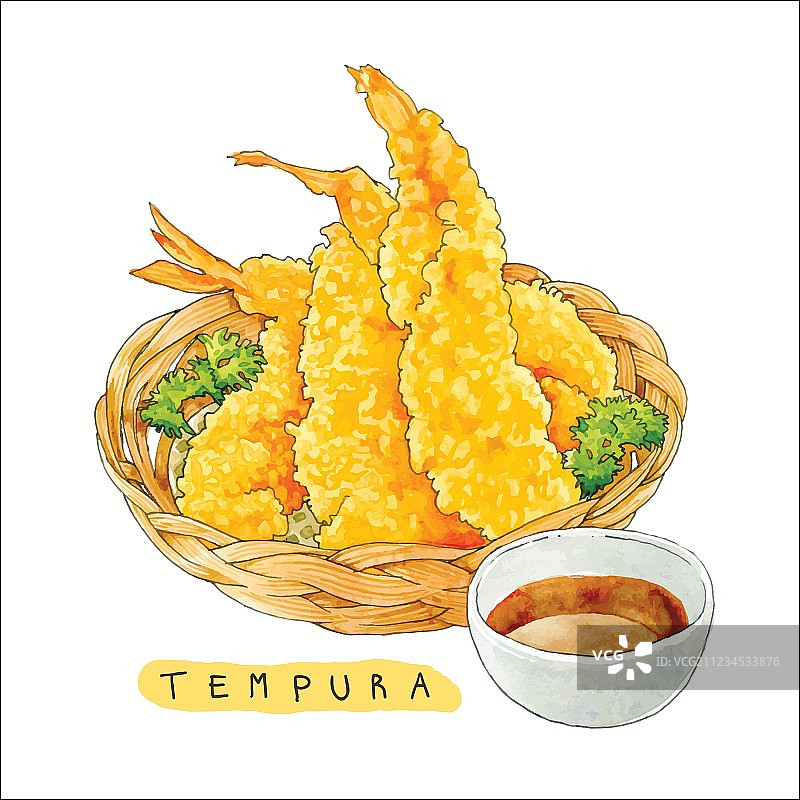 天妇罗水彩画图片素材