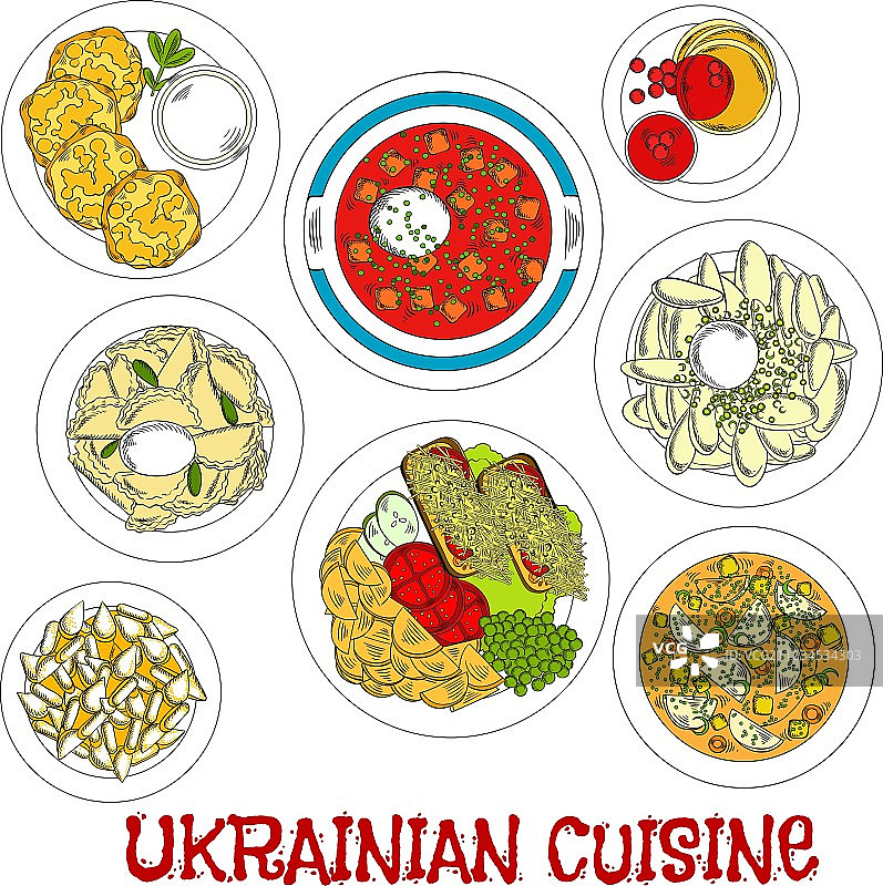四旬斋乌克兰无肉菜肴图标素描图片素材