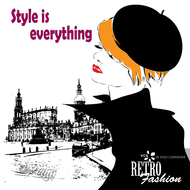 素描风格的时尚女孩图片素材