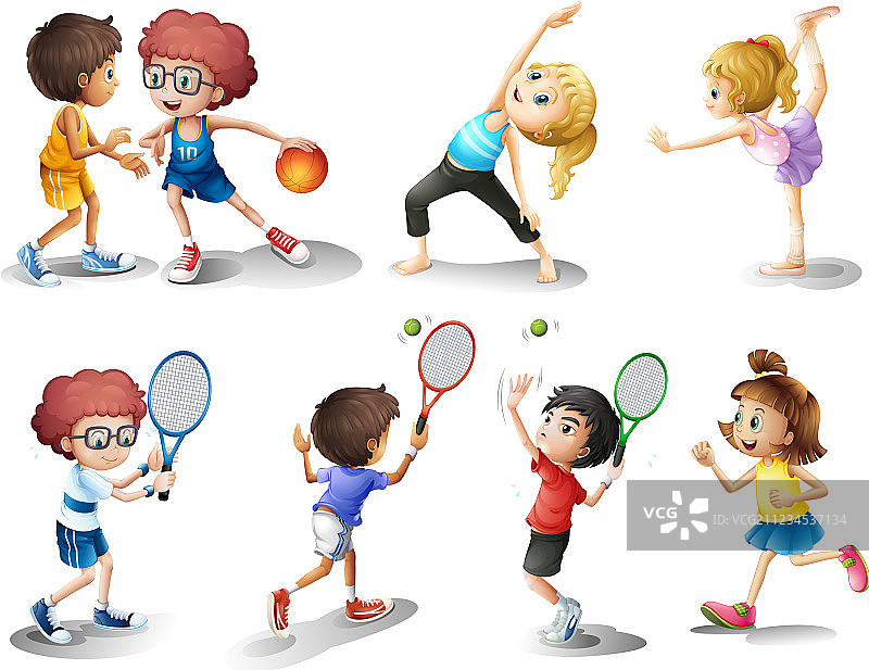 孩子们锻炼和玩不同的运动项目图片素材
