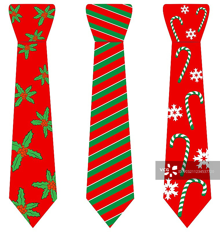 白色底上的红色印花圣诞领带图片素材