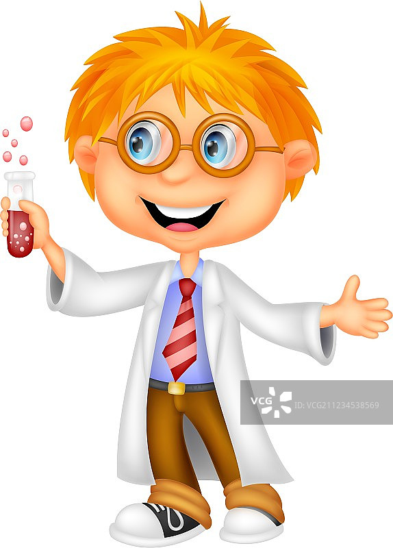 卡通男孩拿着试管做实验图片素材