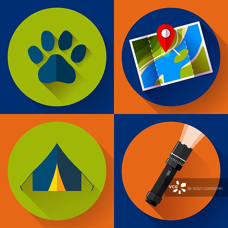 扁平风格野营徒步图标图片素材