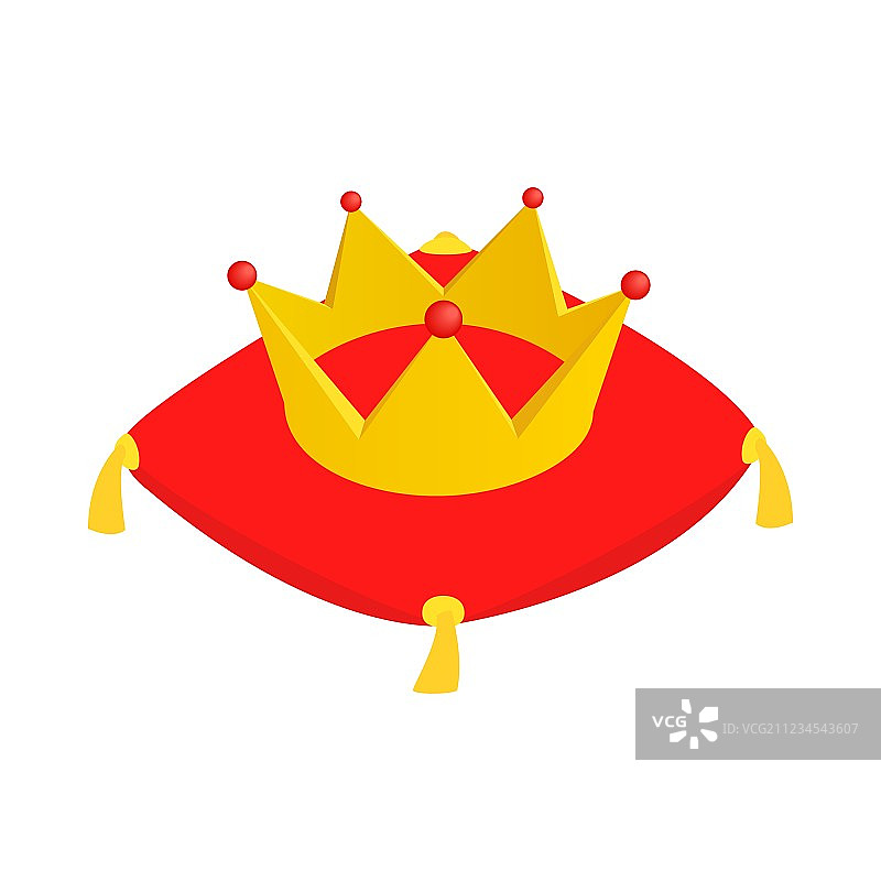 红色天鹅绒垫上的皇冠图标图片素材
