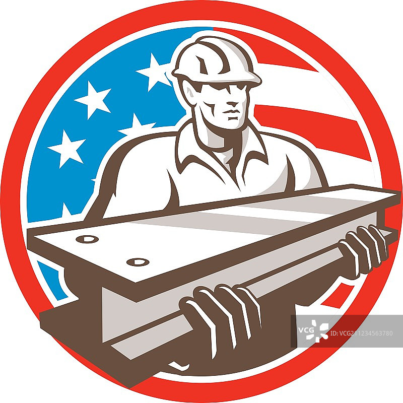钢铁工人与工字钢，美国国旗元素图片素材
