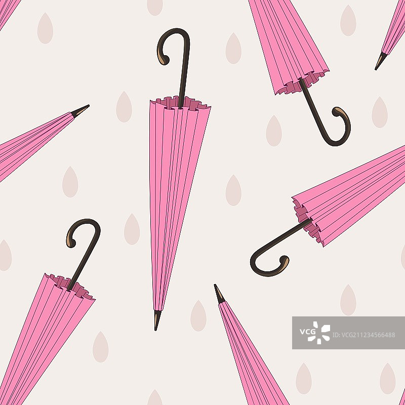 带有雨滴的粉色伞无缝图案图片素材