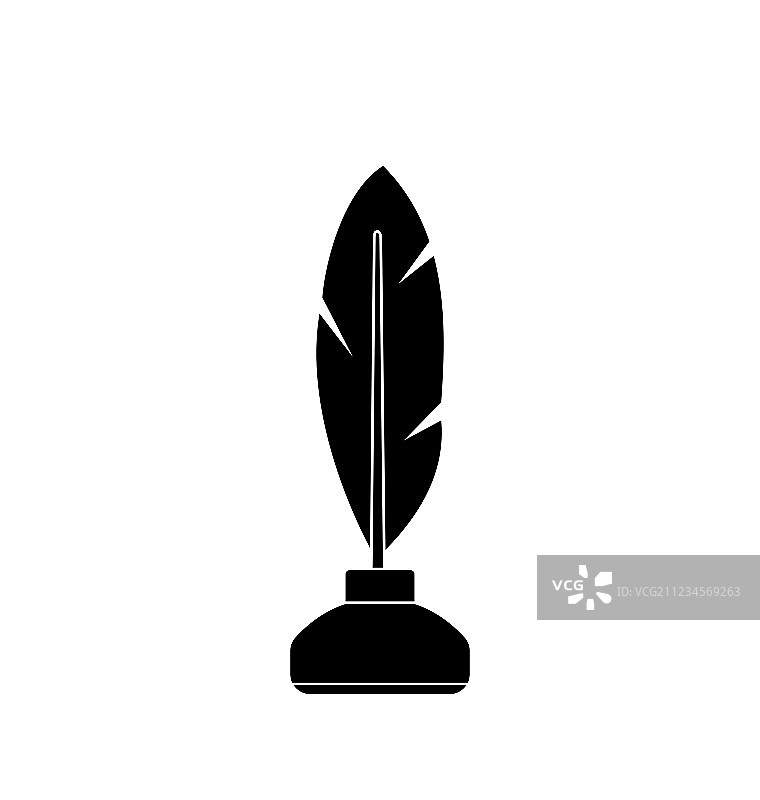 白色背景上的羽毛和墨水瓶图片素材