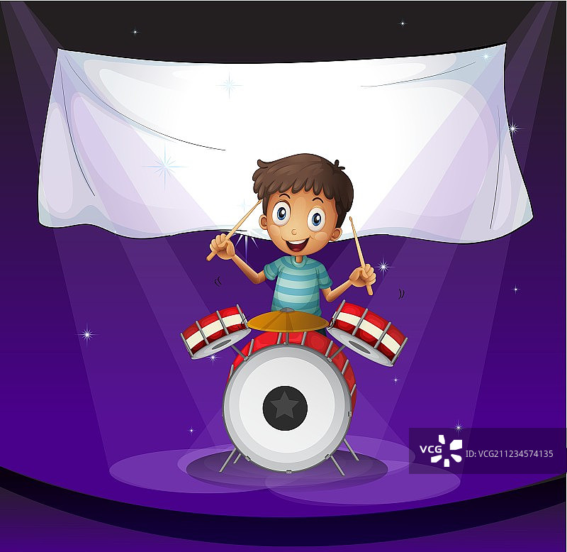 舞台上的鼓手与空白banner图片素材