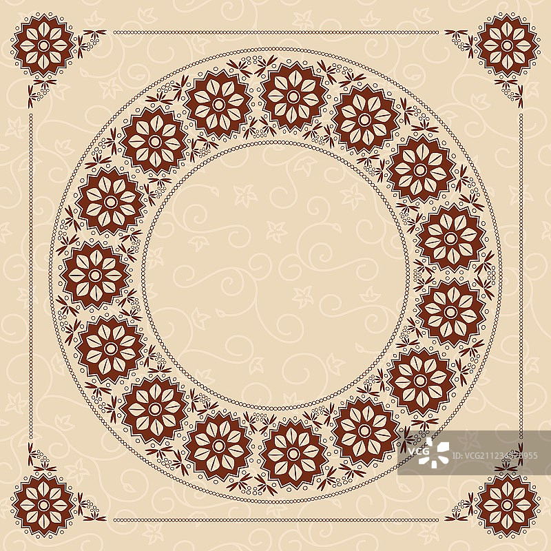 带花卉框架的米色无缝背景图片素材