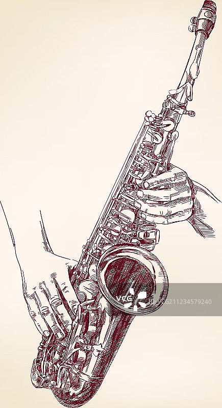 手绘萨克斯管插画图片素材