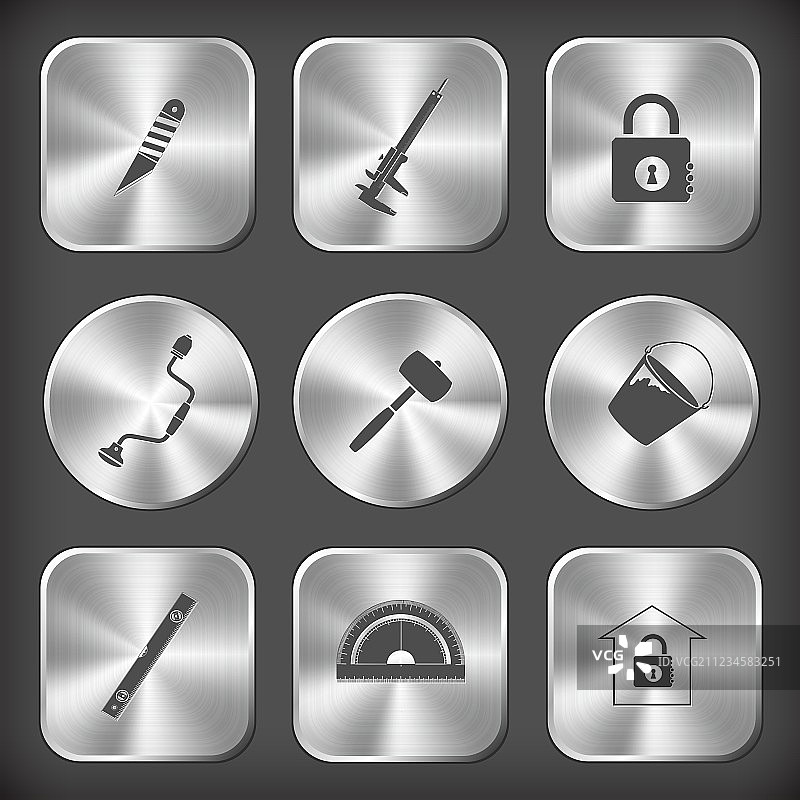 刀具，卡尺，锁，手钻，锤子，桶图片素材