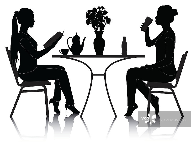 咖啡馆女孩剪影图片素材