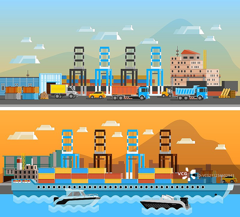 两个货运港口横幅banner图片素材