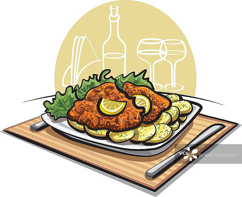 炸肉排配煮土豆图片素材