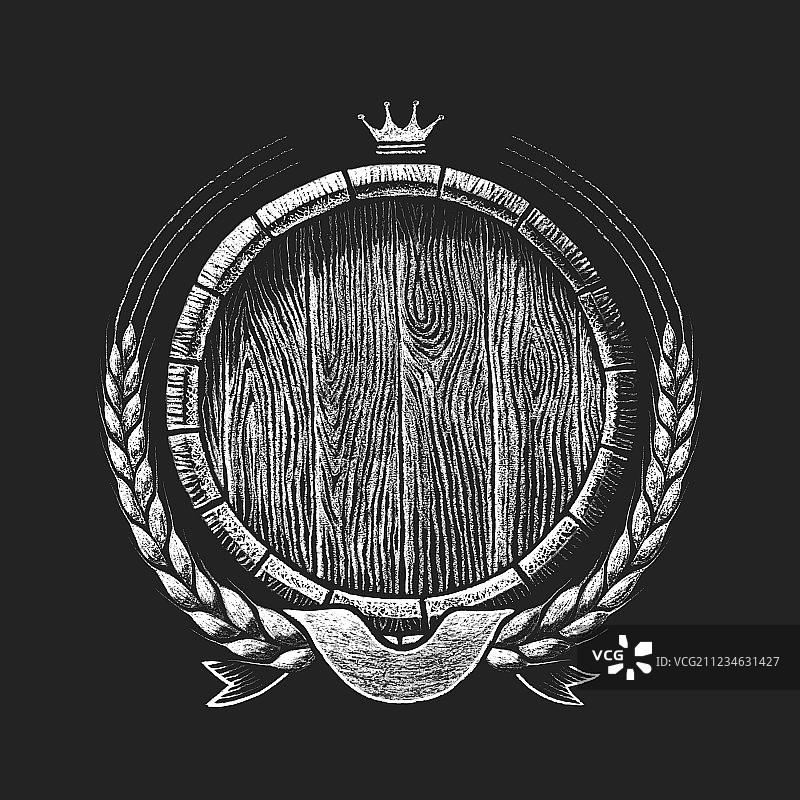 绘有小麦花环的橡木桶图片素材