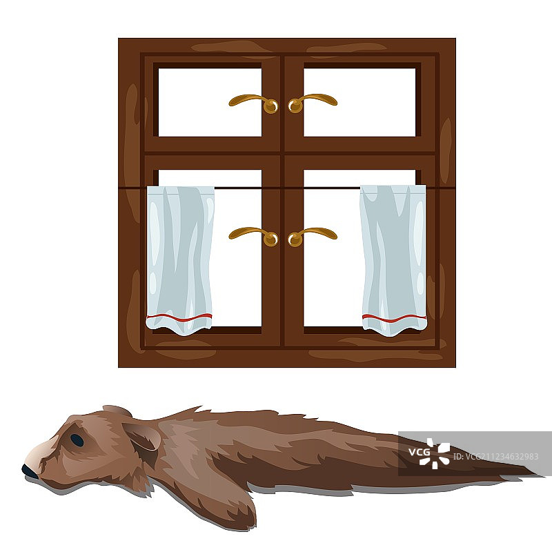 熊狩猎战利品皮毛和窗户图片素材
