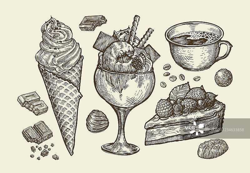 手绘冰淇淋圣代甜点饮品图片素材