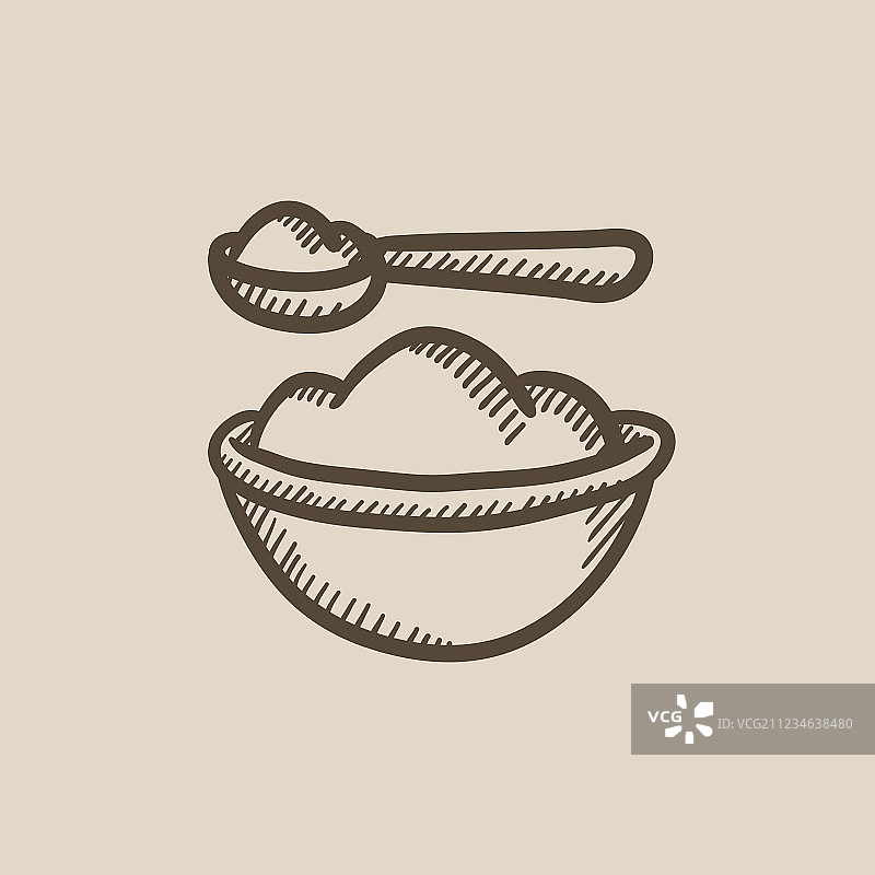 婴儿勺子和装满食物的碗的草图图标图片素材