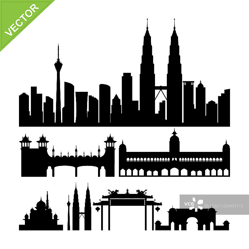 马来西亚吉隆坡地标剪影图片素材