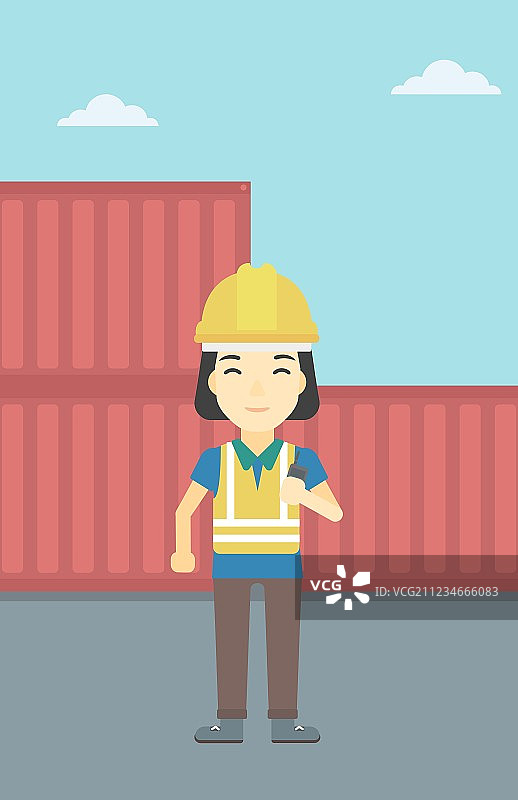 港口工人无线电通话图片素材