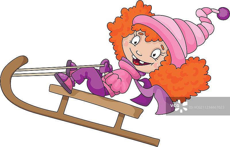玩雪橇的女孩图片素材