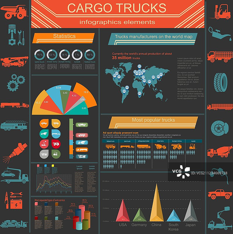 货运信息图：卡车和货车图片素材